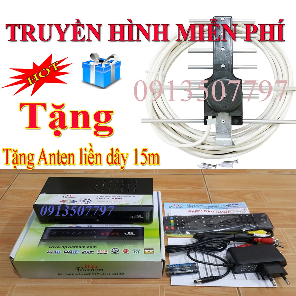 đầu thu truyền hình số mặt đất dvb t2 ltp 1406 tặng anten liền dây 15m