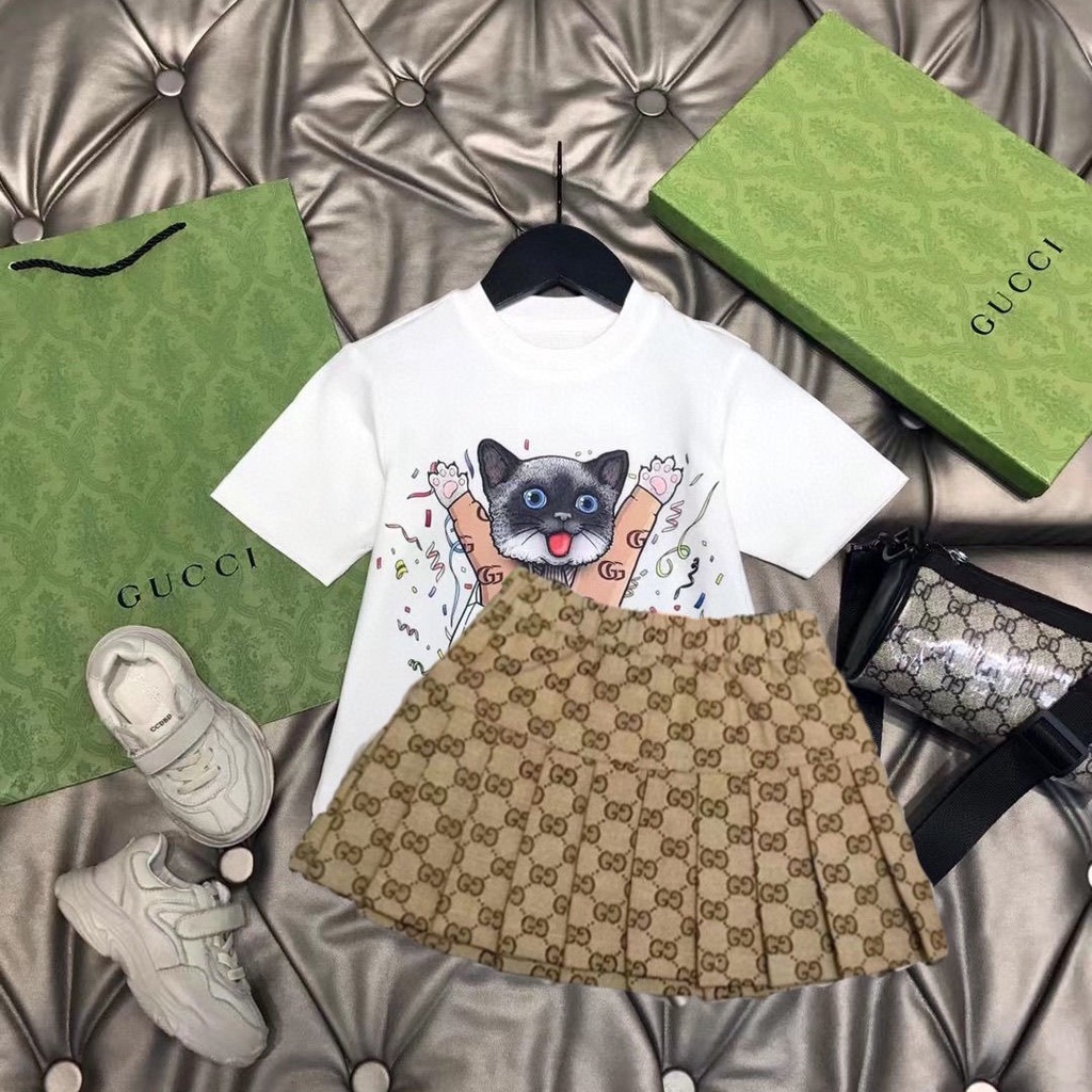 Không Có Nhãn Hiệu Trên Quần ÁoSet Đồ 2 Món Gồm Áo Thun Cotton Tay Ngắn Và Chân Váy Thời Trang Cho Bé Gái