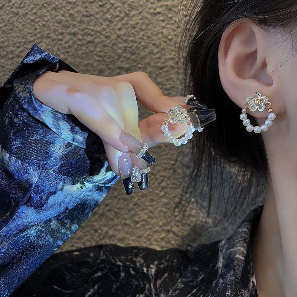 Khuyên Tai Móc Đính Ngọc Trai / Cherry Zircon Phong Cách Hàn Quốc Cho Nữ