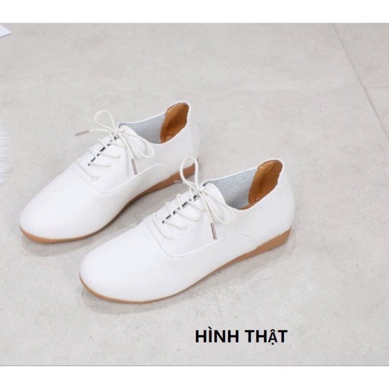 [SIÊU NHẸ_TRỢ SHIP] Giày oxford da trơn đế bệt mềm, đế ma sát tốt, cột dây, màu trắng và đen S159 | BigBuy360 - bigbuy360.vn