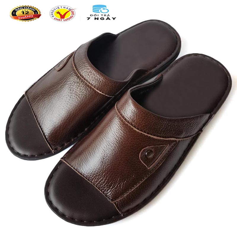 Dép Da Nam Da Bò Thật, Dép Nam Quai Ngang HKT Shop Da Bò Thật Cao Cấp DN103