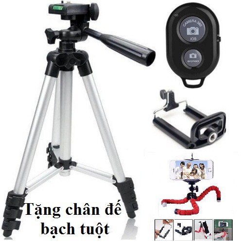 Combo 3 món chân đế chụp hình Tripod TF-3110+kẹp điện thoại+remote bluetooth