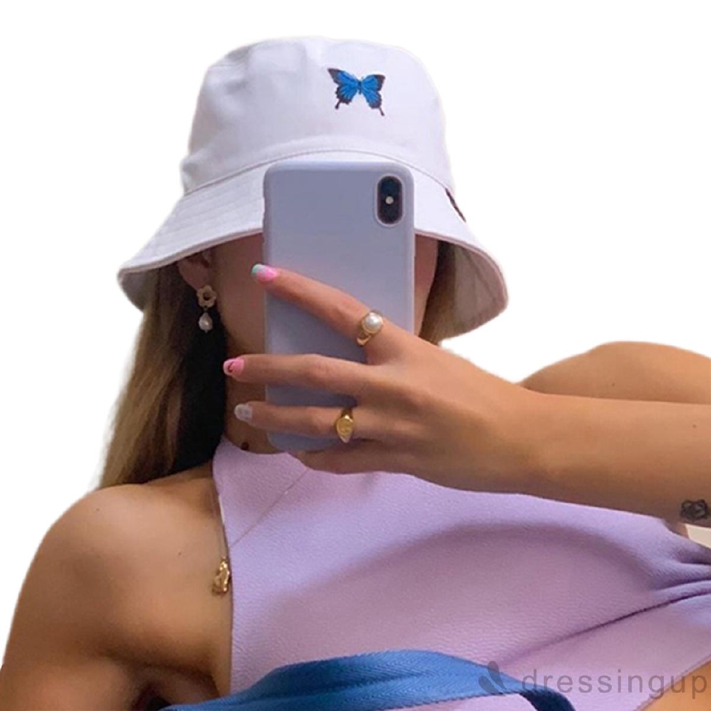 Mũ Tai Bèo Thêu Hình Bướm Phong Cách Hip Hop Dành Cho Nữ