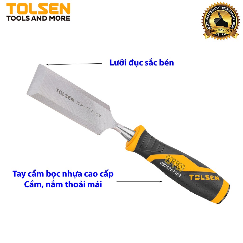 Đục gỗ mũi dẹt cầm tay chuẩn công nghiệp TOLSEN 38mm (1-1/2 inch) - Tiêu chuẩn xuất khẩu Châu Âu