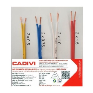 50 mét Dây Điện Đôi Mềm Màu Trắng Cadivi 2x0,75 ( 2x24)