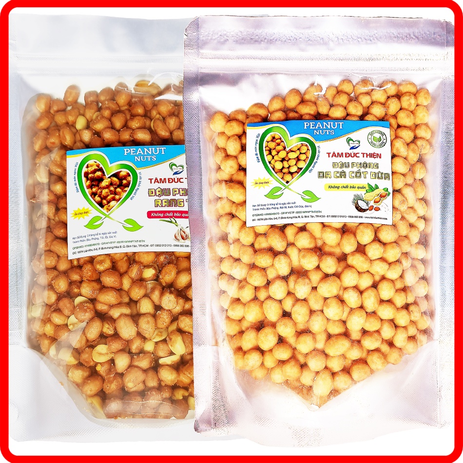 Combo 1KG Đậu Phộng Rang Tỏi Ớt/Da Cá Cốt Dừa Công Thức Mới Tâm Đức Thiện (2 x Túi 500GR) | BigBuy360 - bigbuy360.vn
