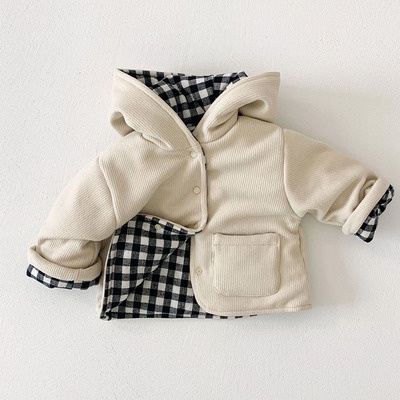 Áo Khoác Cotton Dày Hai Mặt Có Mũ Trùm Thời Trang Mùa Đông Cho Bé