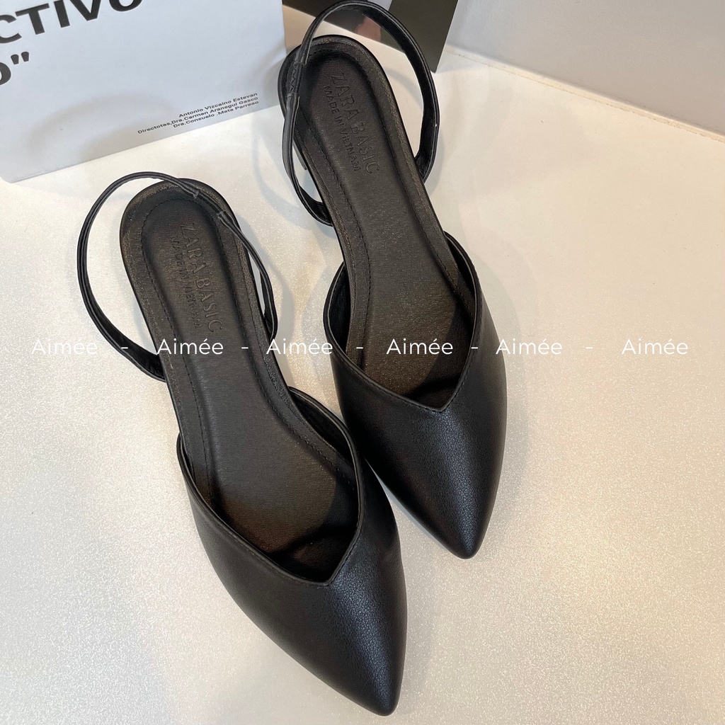 Sandal Sục Basic Mũi Nhọn Quai Chun Thiết Kế Dễ Thương Và Nhẹ Nhàng, Da Mềm Cao Cấp Mang Êm Chân