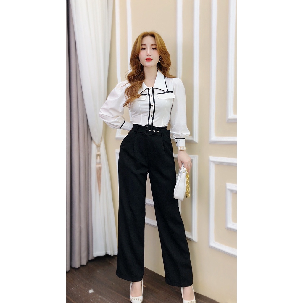 Quần tây nữ CRAZYTEEN ống suông kèm belt Q0048