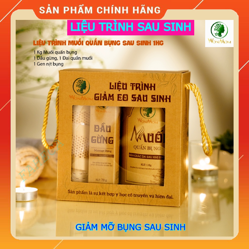 Liệu Trình Giảm Eo Cho Mẹ Sau Sinh WONMOM Giảm Mỡ bụng, Giảm Eo, Săn Chắc Bụng, Muối Chườm, Gen Nịt, Dầu Gừng