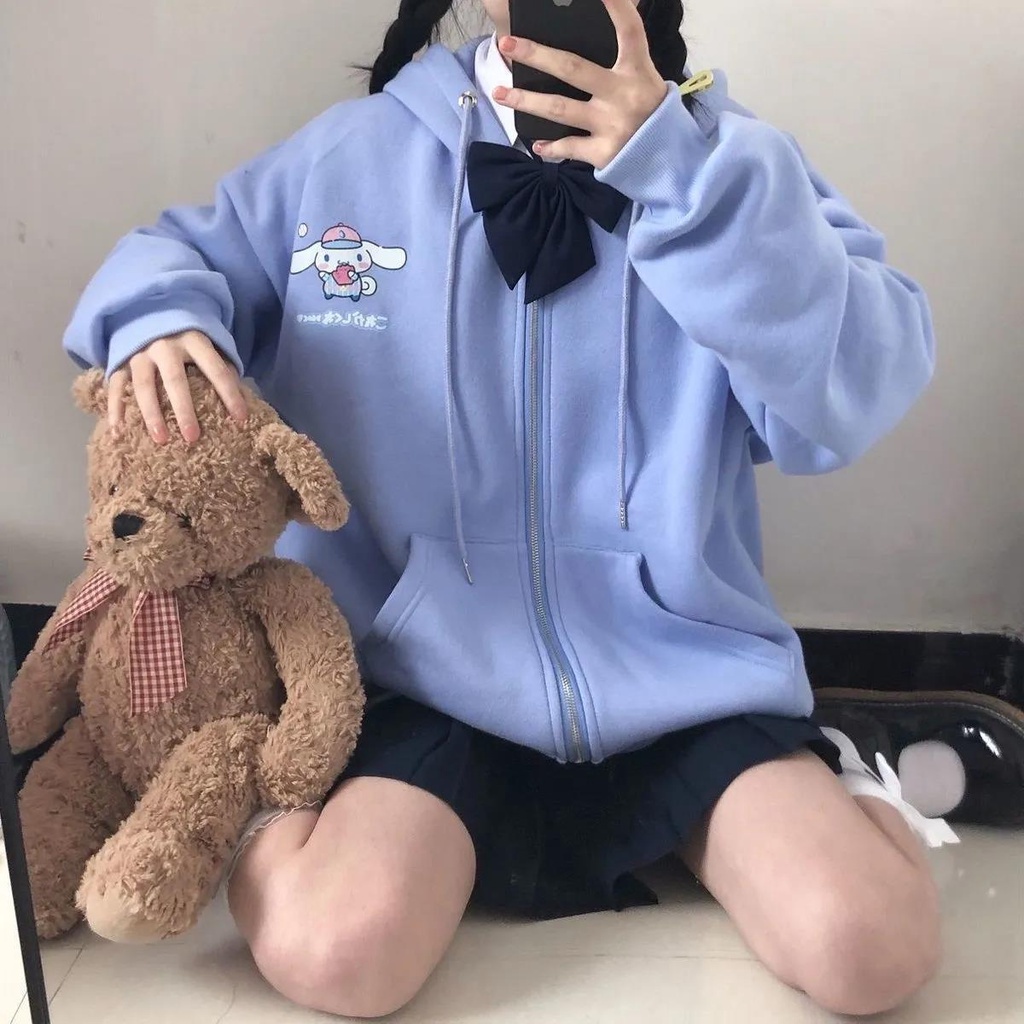 My Melody Kawaii Kuromi Cinnamoroll Sanrio for Girls, Nhật Bản Hoodie Thời trang dạo phố Harajuku Dài tay Hoodie Nữ Dây kéo Cardigan