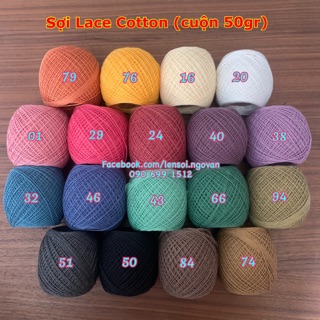 Combo 6 cuộn sợi Lace Cotton (cuộn 50gr, 1 hộp 6c 1 màu)