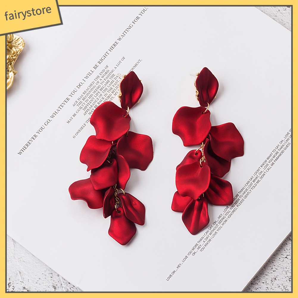 Khuyên tai dáng dài mặt hình hoa hồng phong cách vintage đẹp mắt