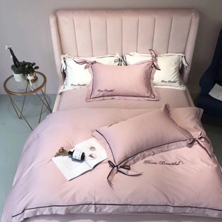 Bộ chăn ga gối cưới lụa nơ 4 món