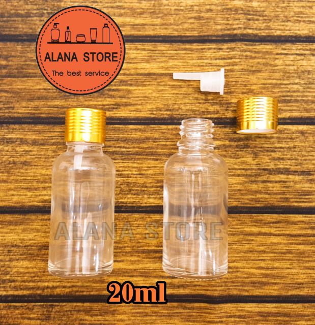 Lọ thủy tinh trong nắp tinh dầu nhôm vàng 20ml