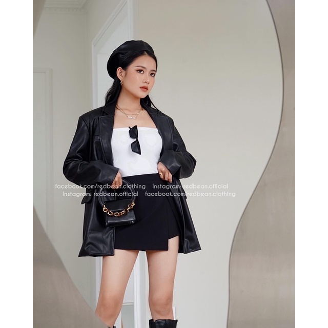 Blazer da 2 lớp - Leather blazer - RED BEAN