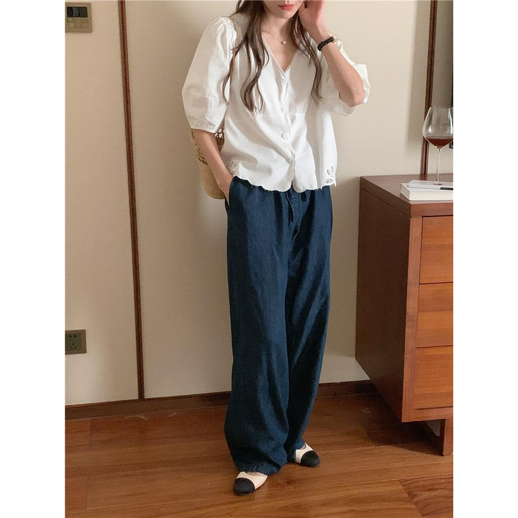 Quần Jean Ống Rộng Buộc Dây Kiểu Hàn Quốc Dễ Phối Đồ 53921