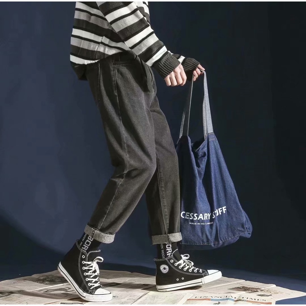 Quần Jeans Trơn Dáng Suông Phong Cách Thời Trang Hàn Quốc Dành Cho Nam Và Nữ