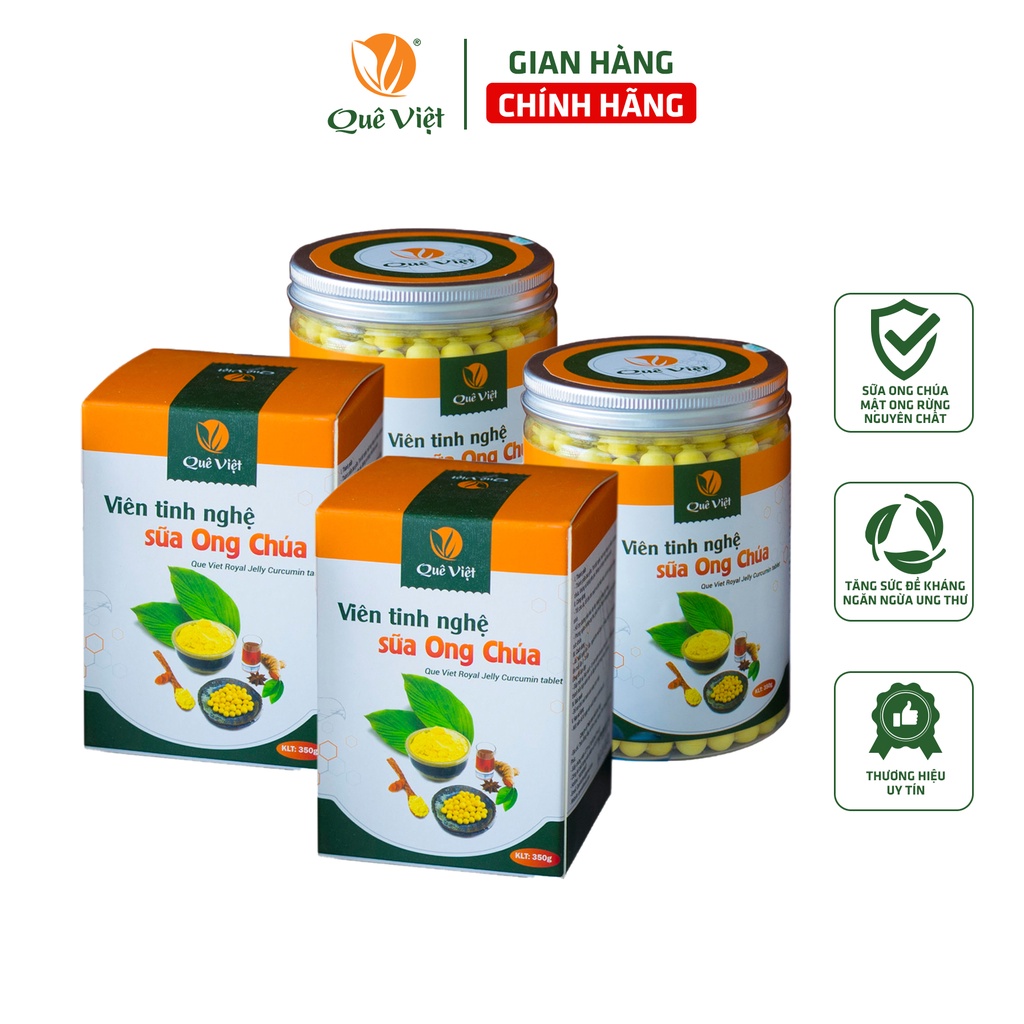 Combo 2 hộp nghệ viên mật ong sữa ong chúa Quê Việt tăng cường sức khỏe, làm đẹp da 350gr/hộp