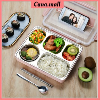 [KÈM BÁT ĐỰNG CANH+THÌA ĐŨA] Hộp cơm inox 5 ngăn, Hộp cơm trưa 5 ngăn inox tiện lợi