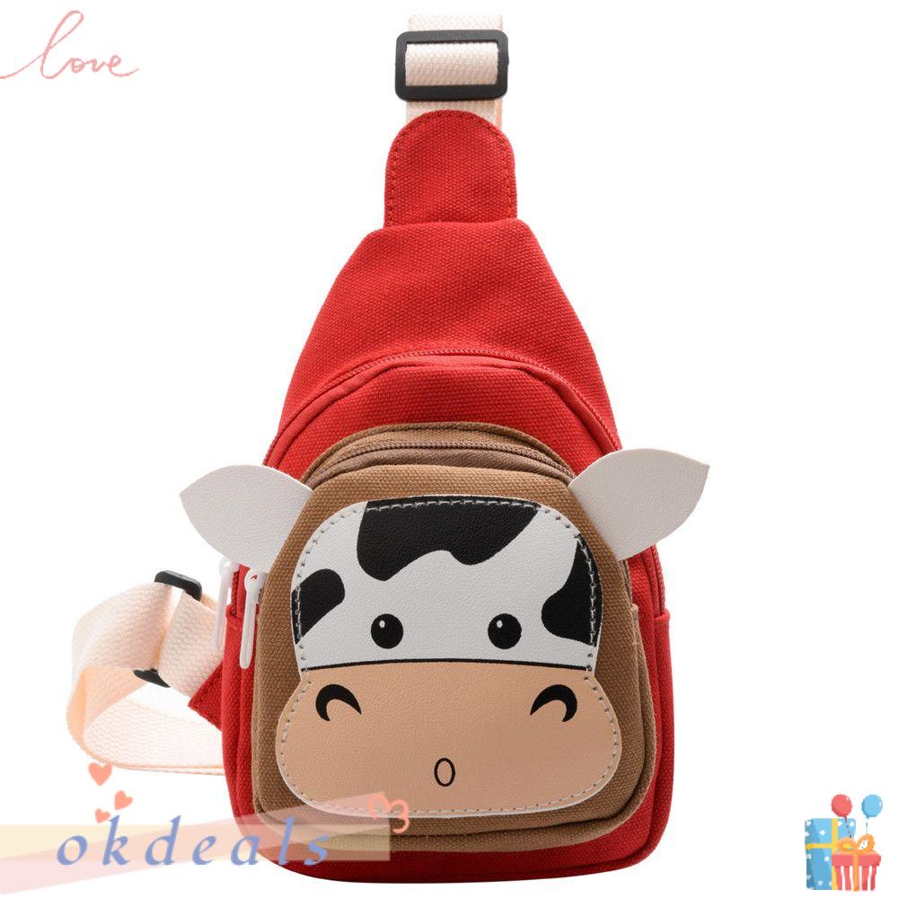 ღOKDEALSღ New Children's Bag Preschool Kids Sling Bag Cartoon Cow Cute Girl Boy Fashion Bowknot Cow Waist Bag/Multicolor
