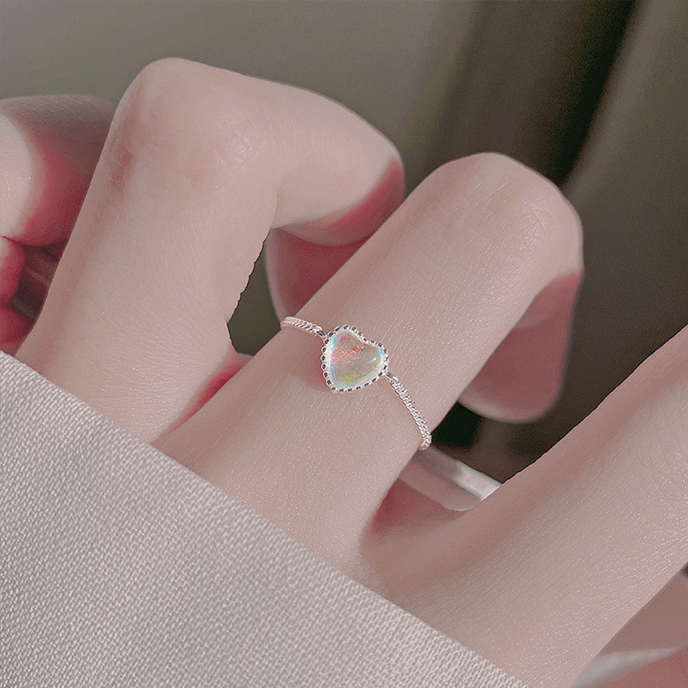 Nhẫn Đeo Tay Kim Loại Đính Đá Mặt Trăng Hình Trái Tim Màu Gradient Thời Trang