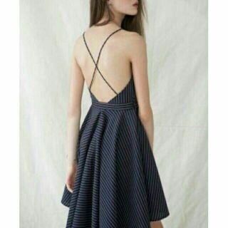 [CLIP THẬT]Đầm maxi sọc hở lưng cột nơ eo ulzzang