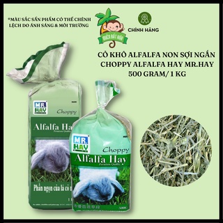 Thức ăn thỏ bọ - Cỏ khô alfalfa non sợi ngắn chính hãng Mr.Hay 500 gram, 1kg dành cho thỏ, bọ ú