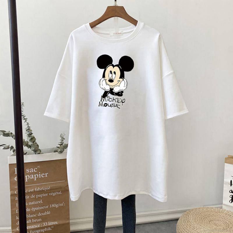 Áo thun dáng dài tay ngắn dáng rộng in họa tiết chuột mickey hoạt hình phong cách Hàn Quốc harajuku dành cho nữ