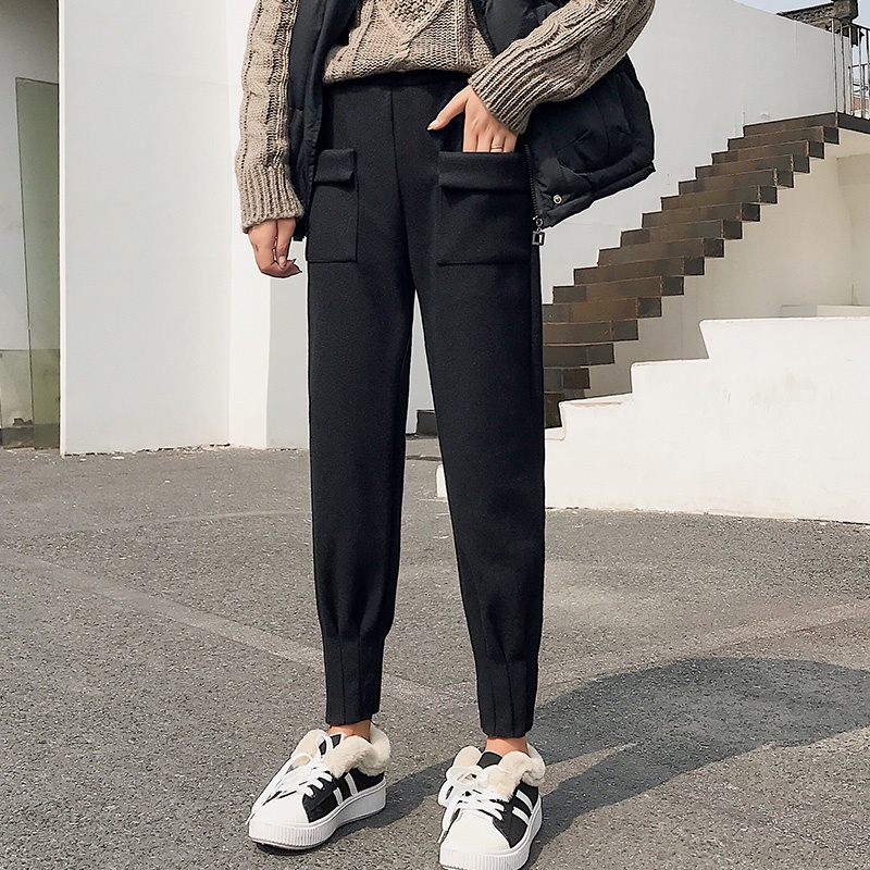 NRVP Quần Len Dài Ống Rộng Phong Cách Hàn Quốc