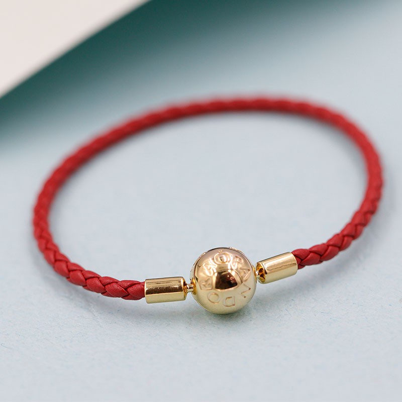 Vòng Tay Bện Dây Da Màu Đen Đỏ Pandora Thời Trang Cho Cặp Đôi