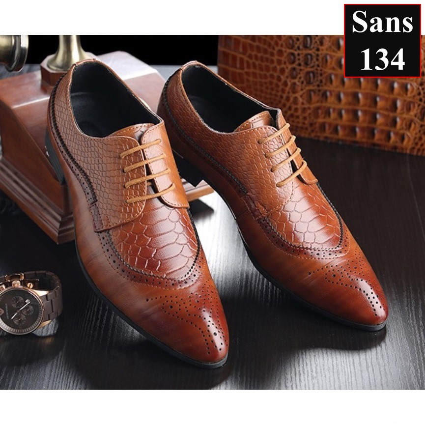 Giầy da nam cao cấp Sans134 giày oxford mũi nhọn màu nâu đen cỡ nhỏ 37 38 39 40 41 42 bigsize 43 44 45 46 47 48