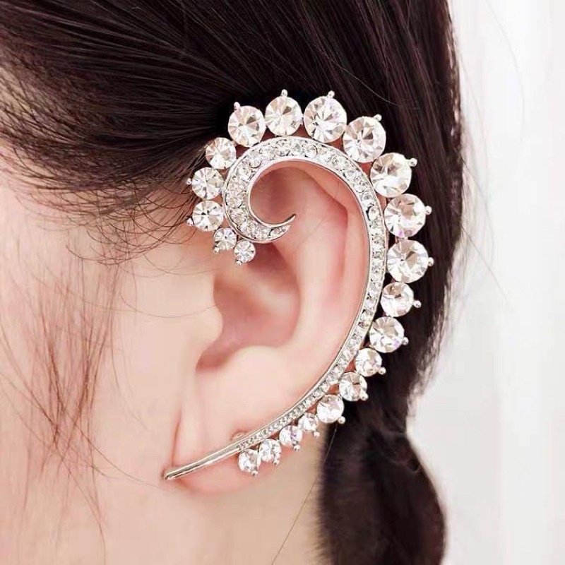 bông tai đeo vành tai cá tính, khuyên tai kẹp vành đính đá sang chảnh