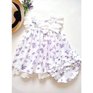 Set đầm hoa tím đính nơ kèm chip cho bé gái