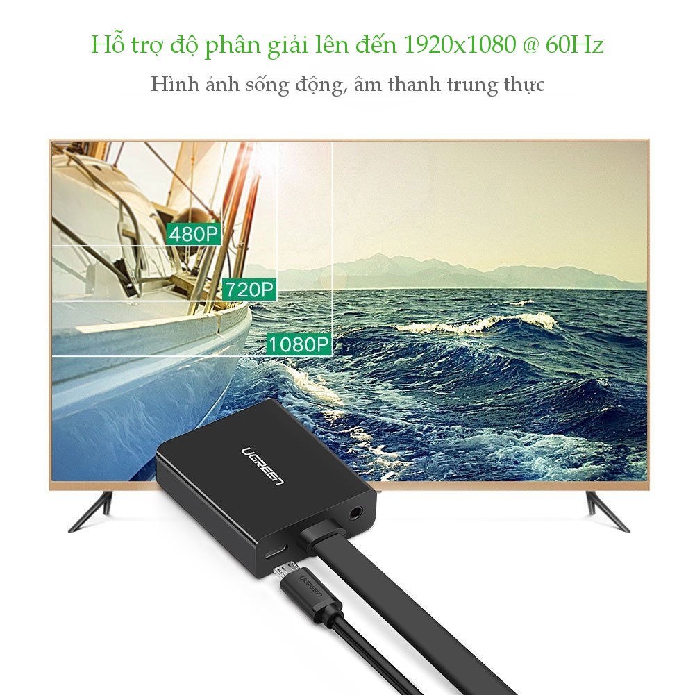 Cáp chuyển đổi HDMI sang VGA dây dẹt tích hợp cổng Audio 3.5mm + Micro USB UGREEN MM103