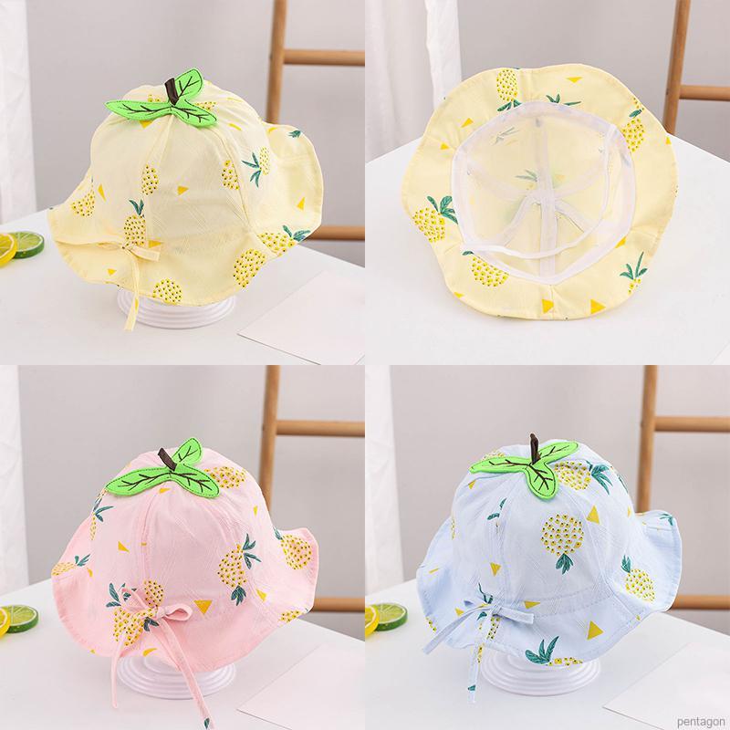 Nón in họa tiết quả dứa thoáng khí đính nơ đáng yêu cho bé