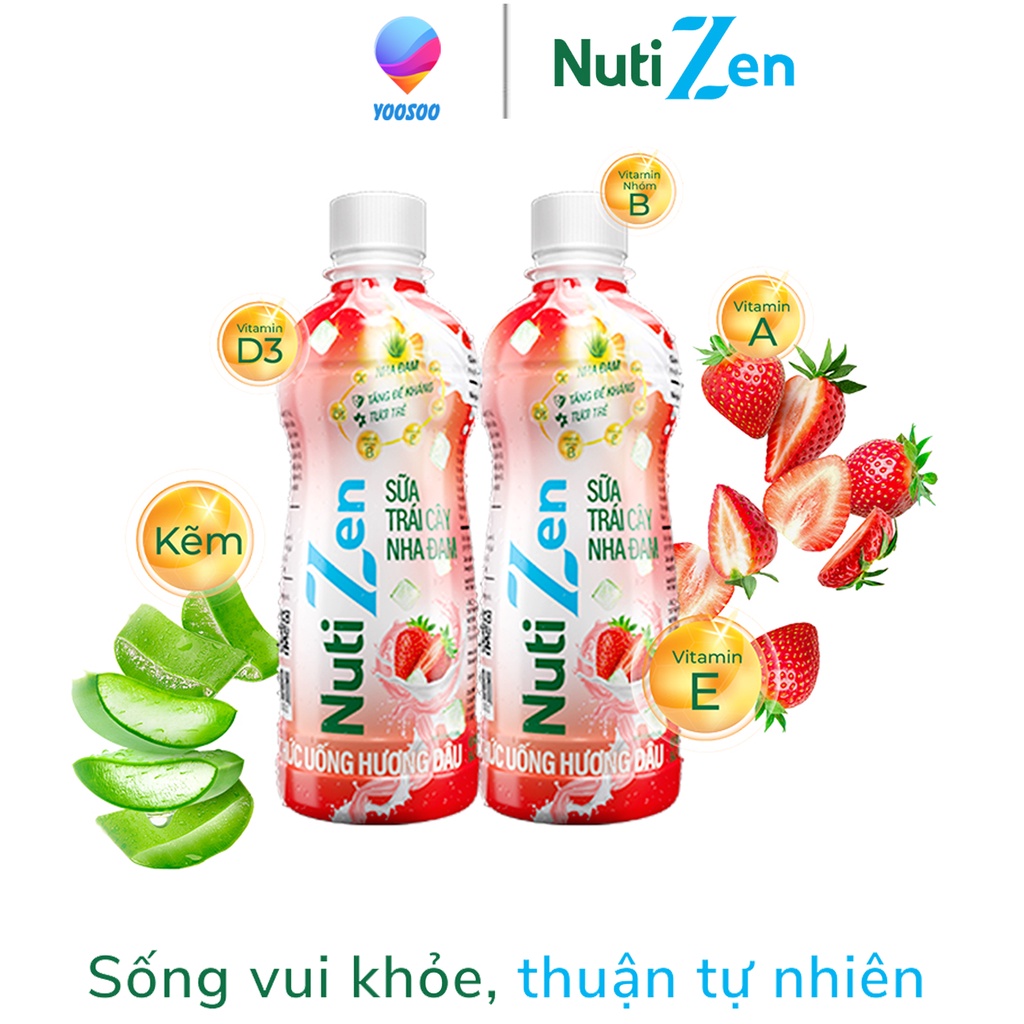 Combo 6 Chai Thức Uống Hương Dâu Sữa Trái Cây Nha Đam Nutizen Chai pet 290ml -  NUTIFOOD - YOOSOO MALL