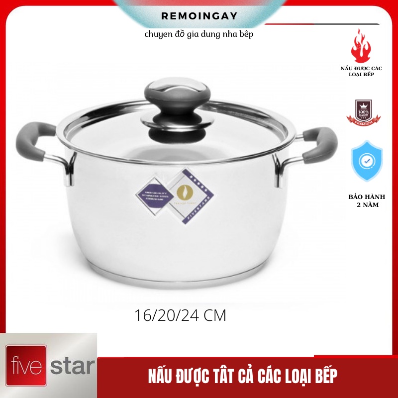 Nồi inox 3 đáy quai silicol roya cool FIVESTAR 16/20/24 CM nấu được các loai bếp [ BẢO HÀNH 5 NĂM]