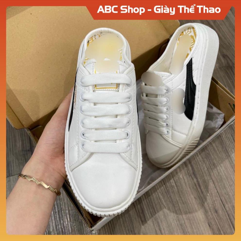 Hàng loại A - FreeShip] Giầy P,uma trắng viền đen đặp gót siêu xnh, Giày Sneaker Pum.a Nữ Trắng đạp gót full hộp