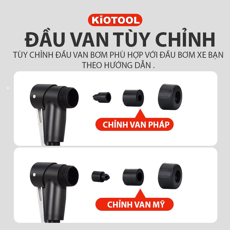 Bơm xe đạp gắn treo xe Kiotool chắc chắn nhỏ gọn cơ động kèm đủ phụ kiện