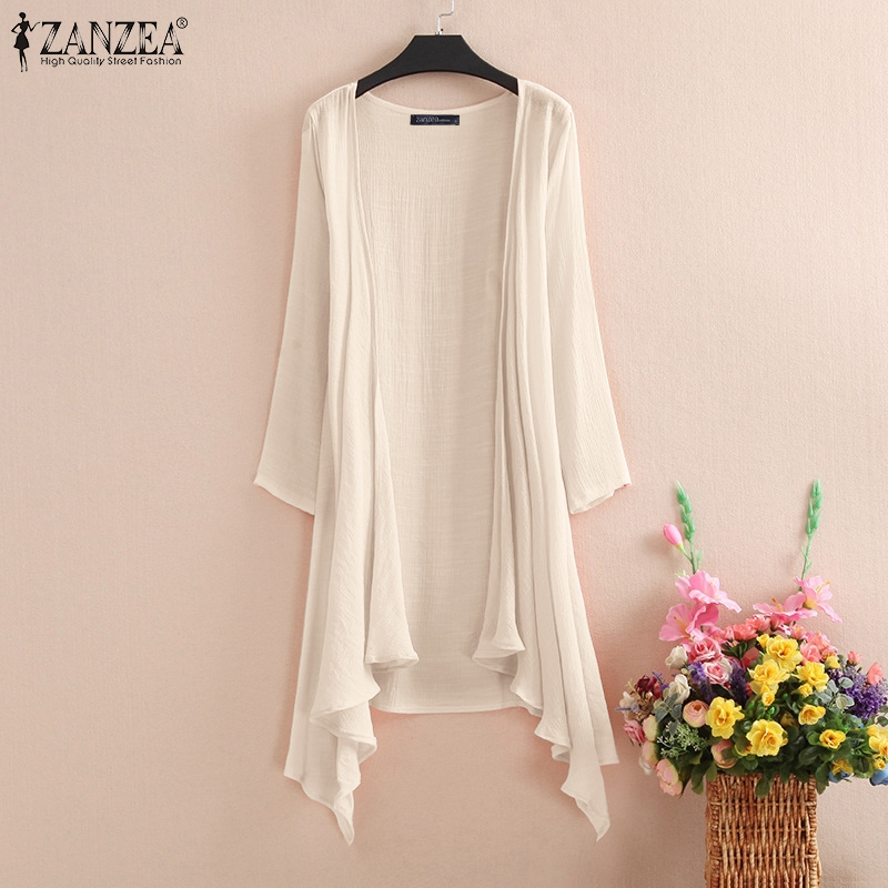 Áo Khoác ZANZEA Mỏng Tay Dài Màu Trơn Thời Trang Cho Nữ