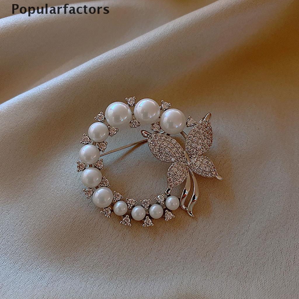 Ghim cài áo hình hoa bướm đính đá ngọc trai thời trang