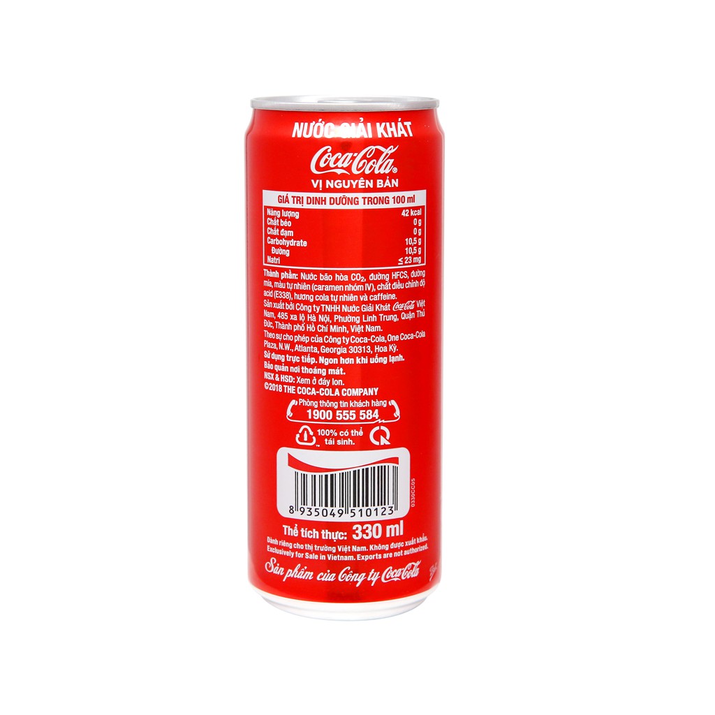 Lốc 6 lon nước ngọt Coca Cola 330ml