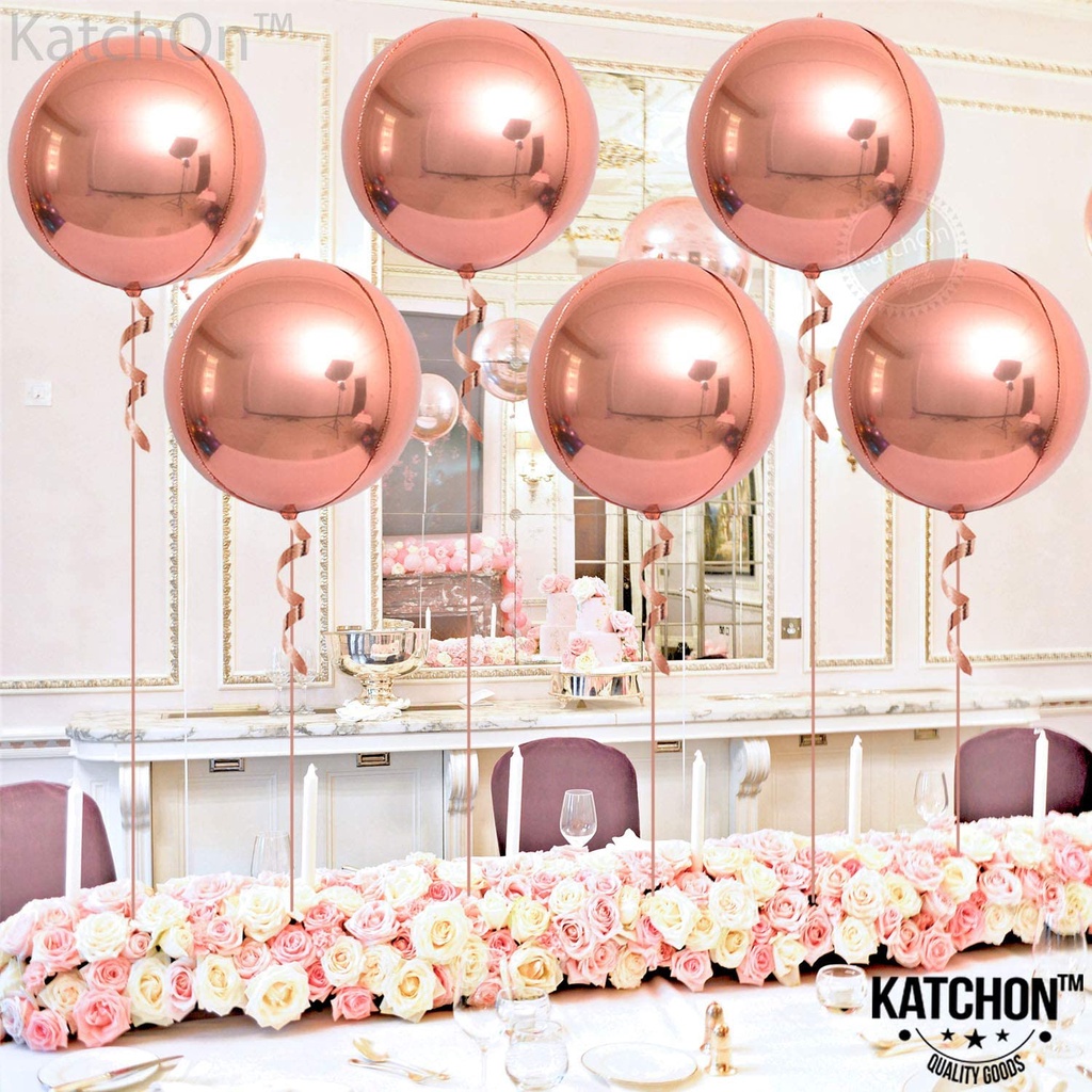 Bong Bóng Hình Tròn 4D Màu Vàng Hồng Kích Thước 22 Inch Có Thể Xoay 360 Độ Dùng Trang Trí Tiệc Cưới/Sinh Nhật