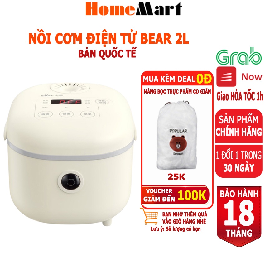 Nồi Cơm Điện Bear DFB-B20A1, dung tích 2L, 8 chế độ nấu (Hàng chính hãng 1 đổi 1 trong 30 ngày, bảo hành 18 tháng)