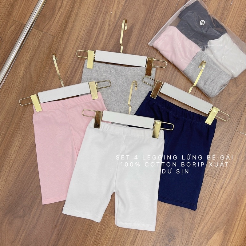 Set 4 Quần legging cho bé,legging lửng bé gái, cotton co giãn size 9-19kg