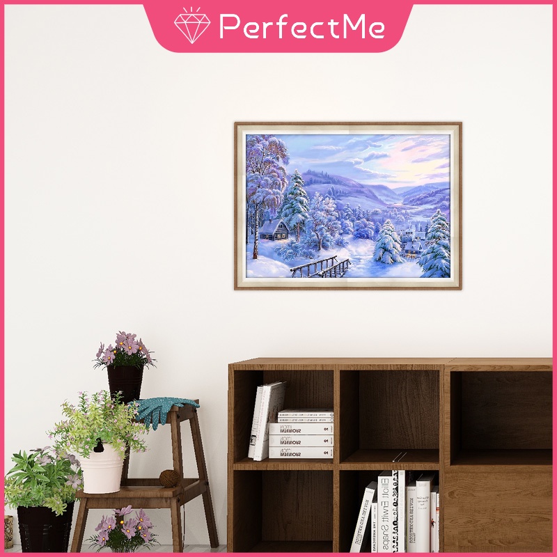 Bộ tranh đính đá 5D họa tiết cảnh tuyết độc đáo kích thước 40x30cm DIY dùng trang trí nhà cửa