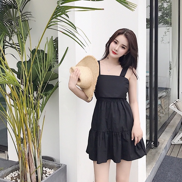 Đầm đi biển SUXI hở lưng màu trơn cột nơ phong cách Hàn Quốc thời trang mùa hè