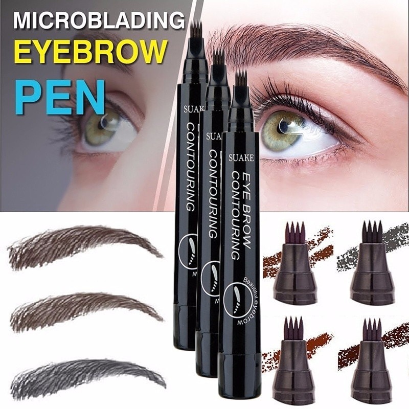 [Hàng mới về] Bút kẻ mày phẩy sợi 3D thiết kế đầu chia thành phần tự nhiên trang điểm chống thấm nước