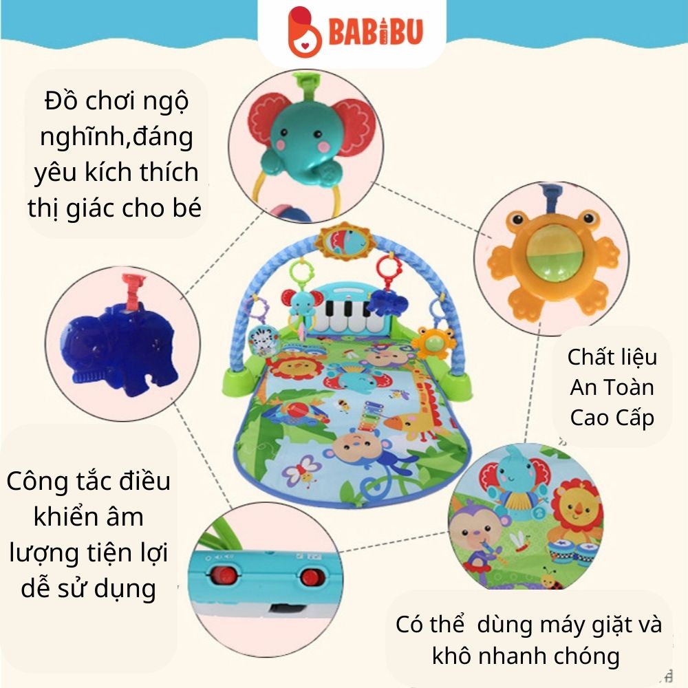Thảm Đàn Piano Nằm Chơi Nhạc Hình Thú Ngộ Nghĩnh Cho Bé Babibu